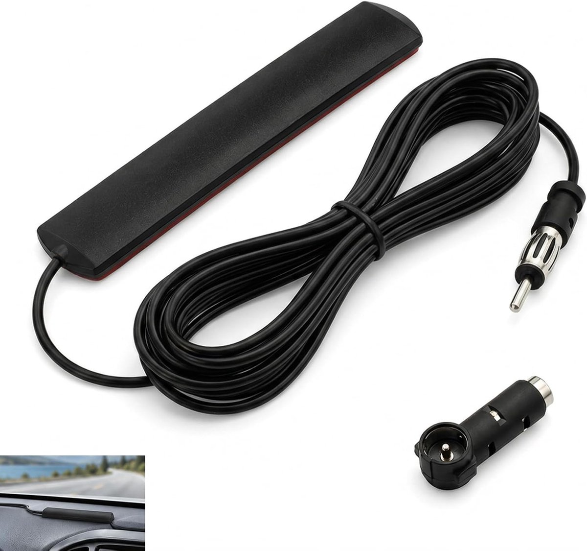 Autoradio-antenne met adapter DIN 41585 naar ISO, zelfklevend, voorruit, kabel, radio, AM, FM, DAB, auto, vrachtwagen, versterkt, signaal, eenvoudige installatie voor autoradio (3 m)