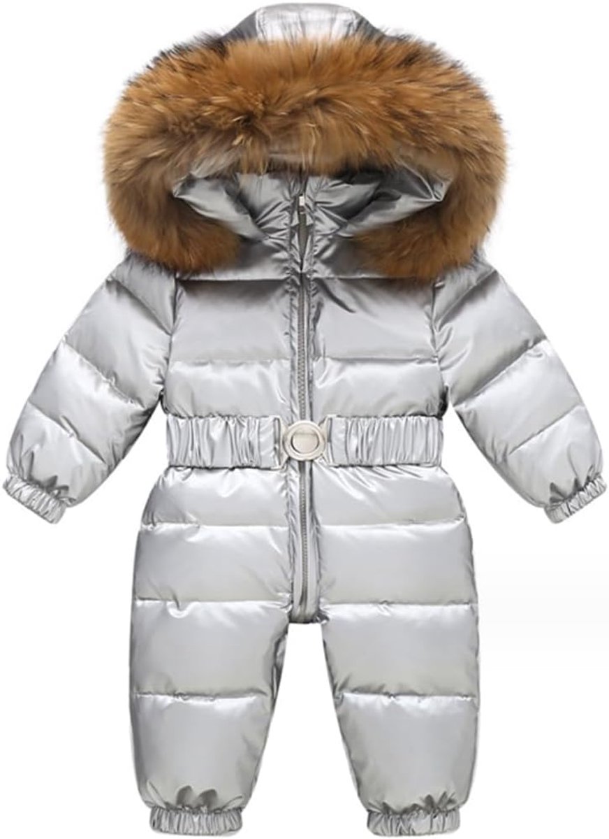 Sneeuwpakken met afneembare imitatiebont capuchon tailleband jumpsuit winter warme outfit gewatteerde dikke donsjack