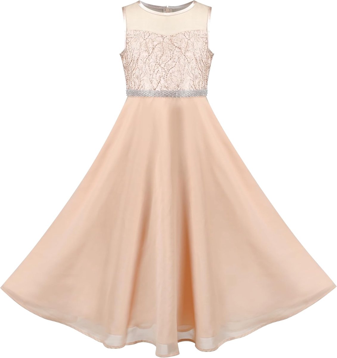 Fashion Bloemenmeisjesjurk Strass Chiffon Formele Feestjurk 110-158