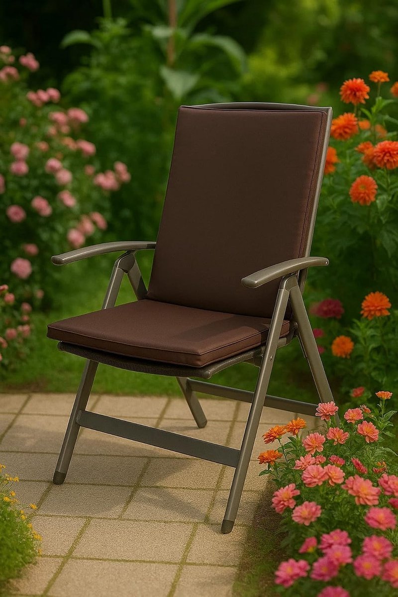 Set van 2 stoelkussens, zitkussen, tuinstoelkussens, voor buiten, zitkussens voor een hoge rugleuning, bruin