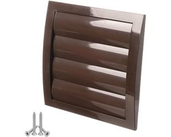190x190mm / Ø 125mm bruin ventilatierooster met lamellen/jaloezie - kunststof afsluitrooster met flens - lamellen rooster met insectenbesche