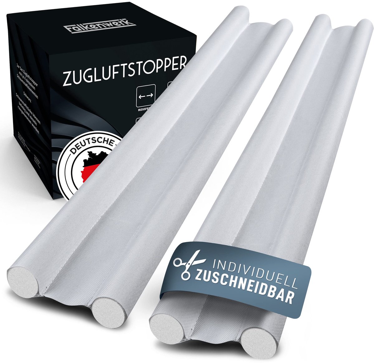 Famanu – Tochtstopper, voor deuren, 2-delige set, op maat te snijden deurafdichting, 90 cm, verwarmingskosten, dubbelzijdige deurafdichting onder, deurafdichting met ideale pasvorm, wit