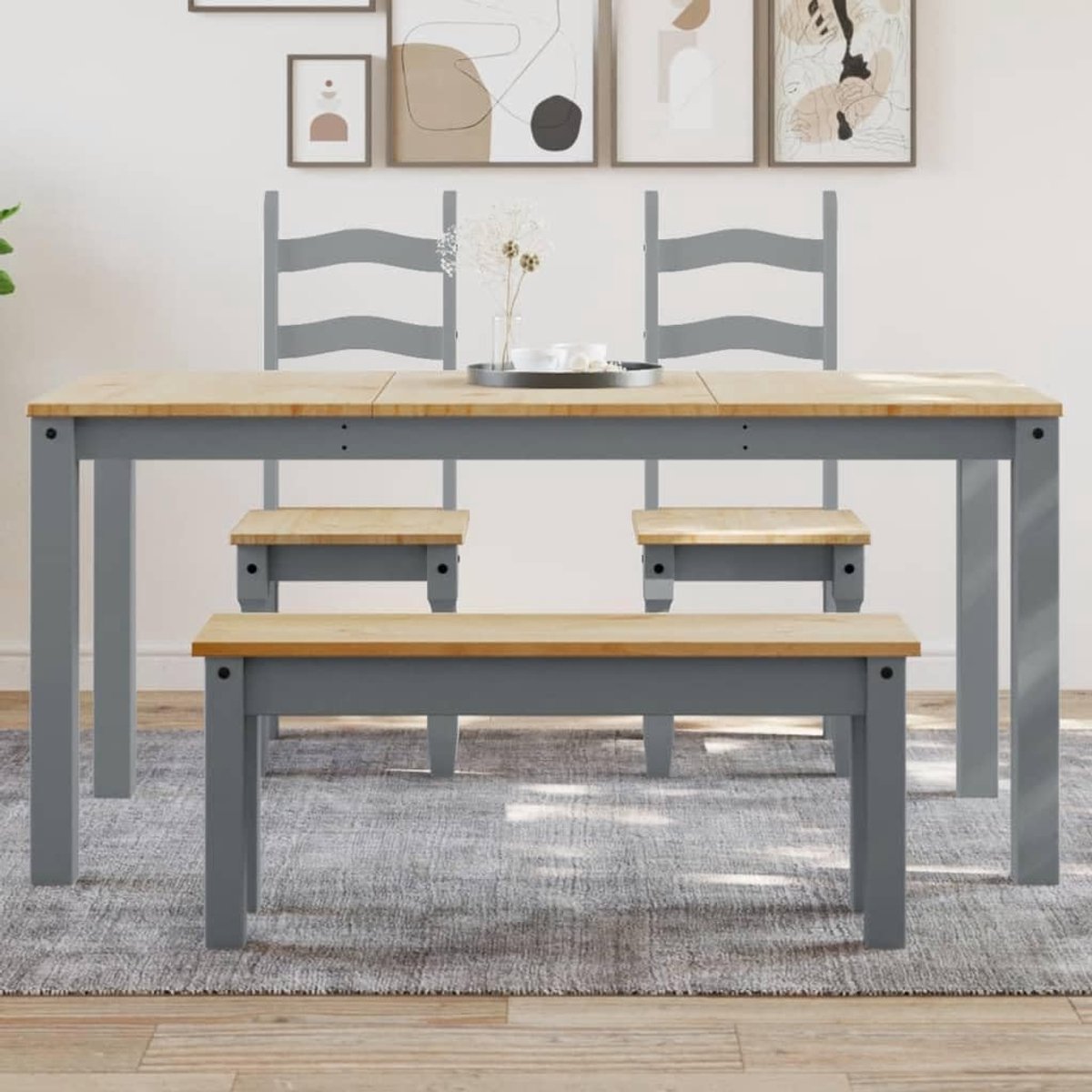 Grenenhout minimalistische eetkamertafel PANAMA 160x80x75 cm grijs