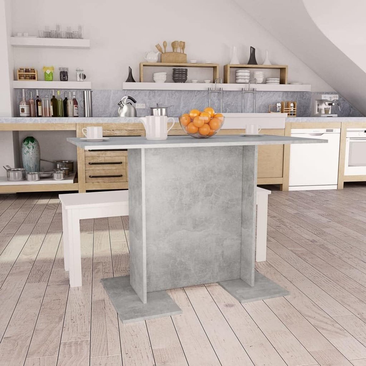 Hout minimalistische eettafel rechthoekig 110x75x75 betongrijs