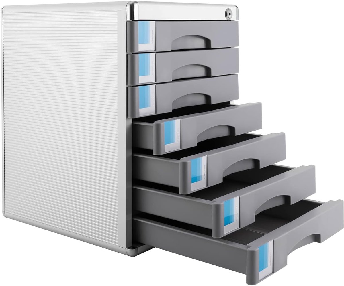 Ladebox van aluminiumlegering, 7 etages, bureau-organizer, archiefkast met slot, kantoorkast met 7 laden en etiketteringslijst, voor thuis, kantoor, ziekenhuis, scholen, banken