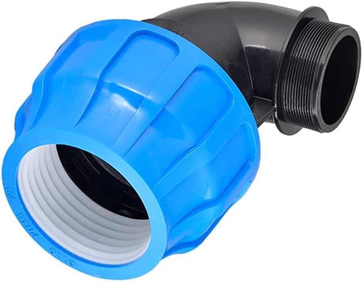 Hoekstuk van polyethyleen, connector voor water- en irrigatiebuizen, PE 90° fitting voor tuin en landbouw (1 stuk, 50 mm - 1 1/2 inch)