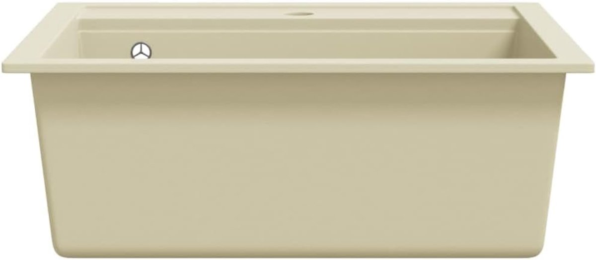 Enkele Spoelbak Zwart Enkele Spoelbak, Extra Diep Hittebestendig Kras-impact Gemakkelijk Schoon Te Maken, 80% Kwarts, 20% Hars, 565 X 510 X 306 Mm, Opzetstuk, (Beige)