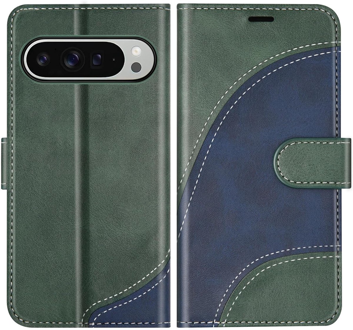 Hoesje voor Google Pixel 9 Pro XL, PU Lederen Bookcase Portemonnee Beschermhoes Telefoonhoesjes, Flip Case Beschermhoesje voor Google Pixel 9 Pro XL, Groen