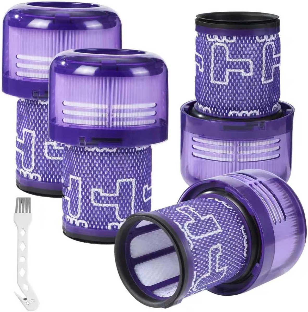 4 v12 Detect Slim Absolute filters plus 1 borstel met haak, v12 Slim filters, wasbare vervangende HEPA Filteraccessoires, vervangingsnummer #971517-01