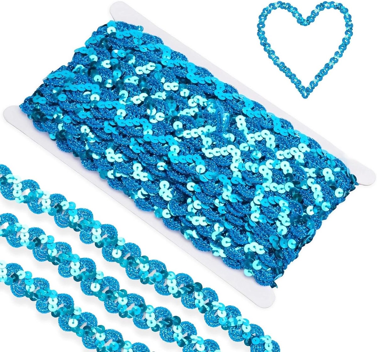 Paillettenbandversiering, S-vormig paillettenband, 30 m glitterband, blauw, voor podiumkostuums, haaraccessoires en doe-het-zelfprojecten