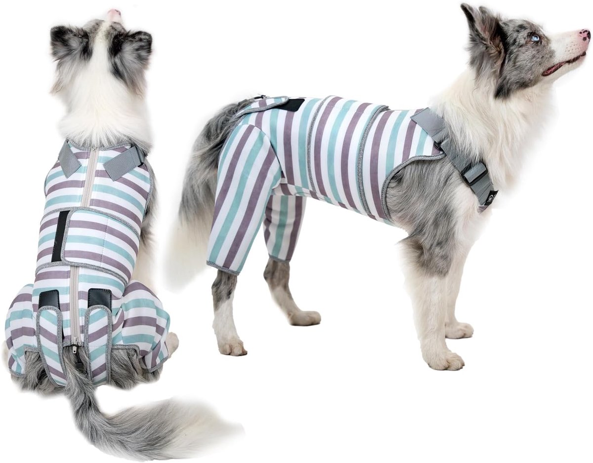 Herstelpak voor honden, ademend herstelpak voor honden, zachte hondenbeenwondbeschermer voor kleine, middelgrote/grote honden, onesie voor reu/vrouwelijke honden, onesie na operatie, blauw, M