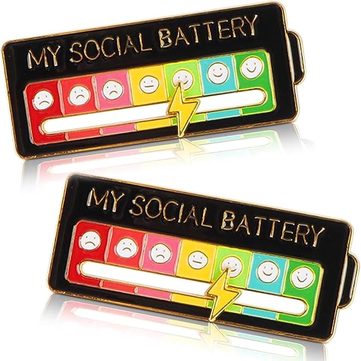 2 stuks sociale batterijpins, slider sociale batterij-badge, mijn sociale batterij-pinslider, sociale batterij-pins, grappige emotionele emaille pin voor 7 dagen per week (zwart), Metaal