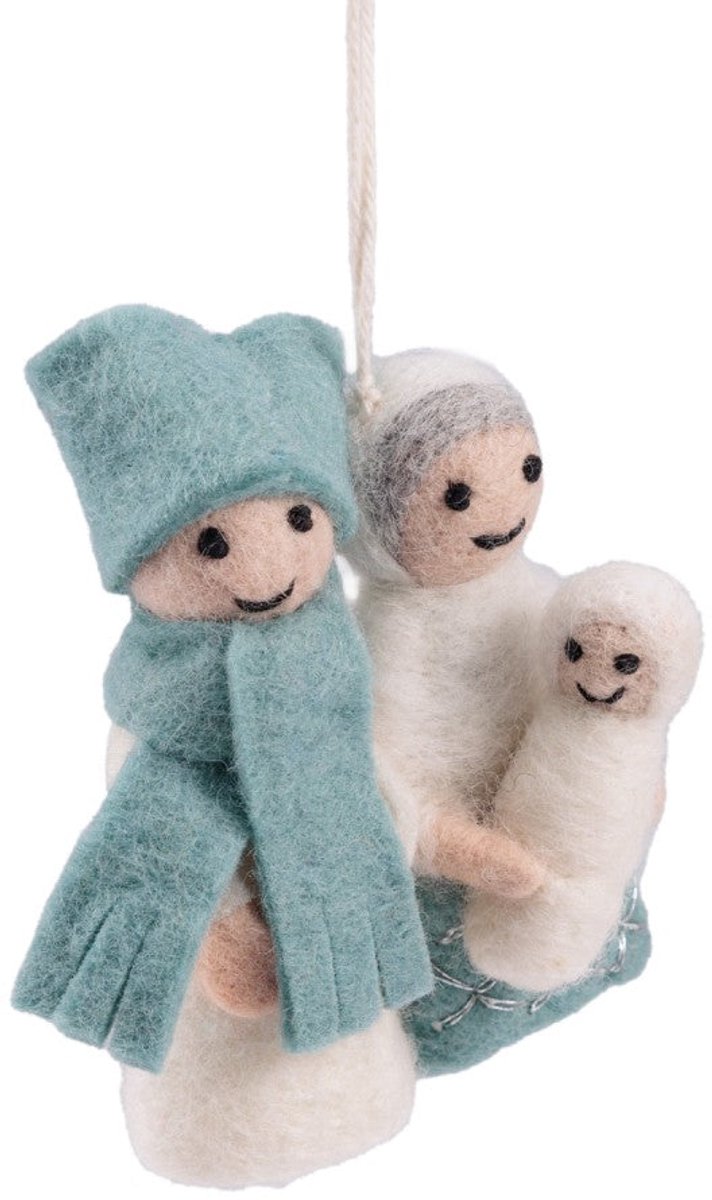 Hanger Vilt Kerst - Jozef en Maria Figuurtjes - Bruin - 11cm - Handgemaakt & Fairtrade — afbeelding 4