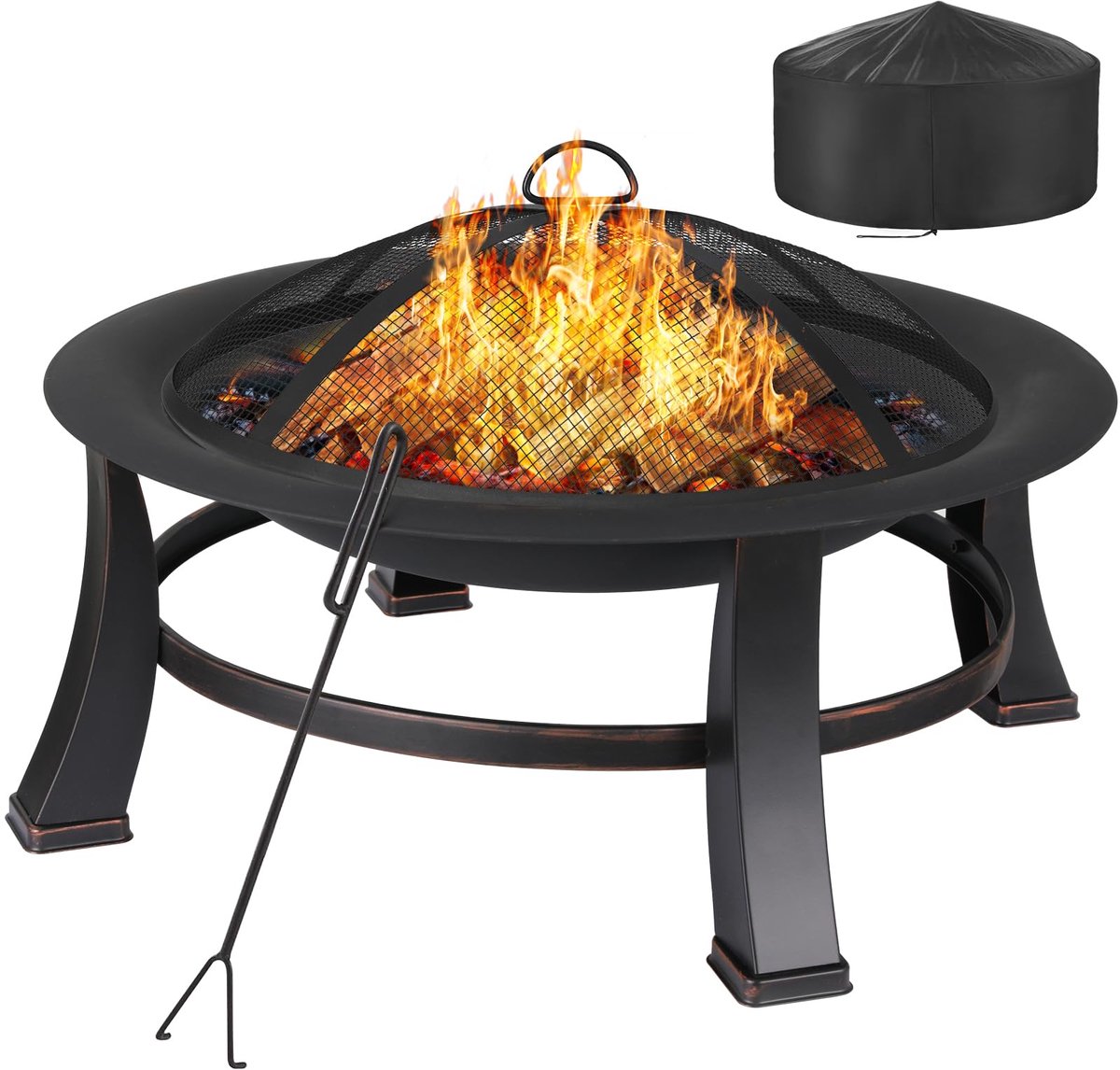 TLGREEN Vuurkorf met Vonkbescherming - Ø 76 cm - met Grillrooster - voor Tuin Terras Camping