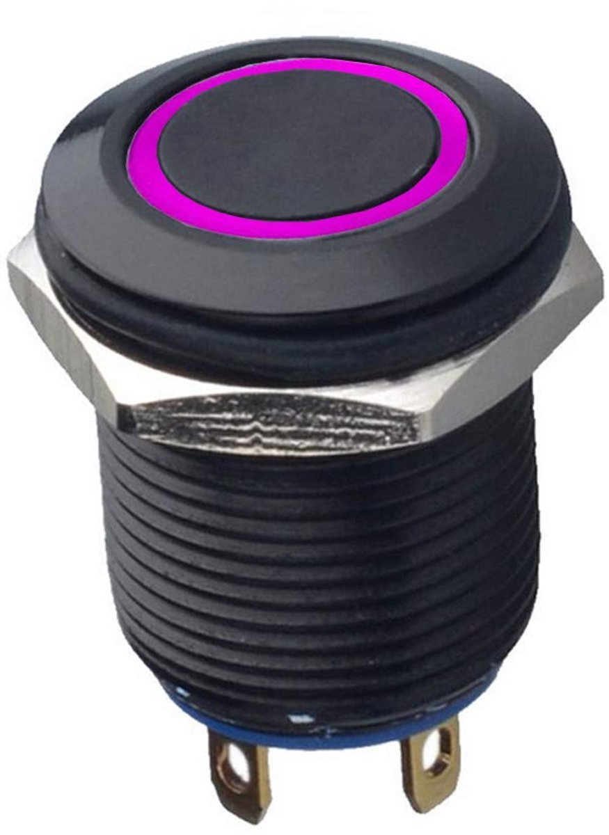 12mm 12V 2A 4Pin Tuimelschakelaar Momentschakelaar Purper Licht Schakelaar AAN/UIT Wipschakelaar Autoschakelaar Drukschakelaar Drukknop Metalen Schakelaar Auto Boot