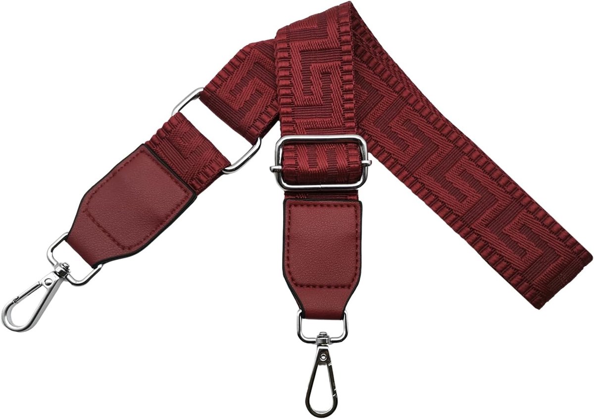 Schouderriem voor tas, tasriemen om te wisselen, verstelbare tasriem, breed, 3,8 cm, met leer, zilveren karabijnhaak, tassenband, schouderriem voor dames, handtassen, zuiver wijnrood, T15