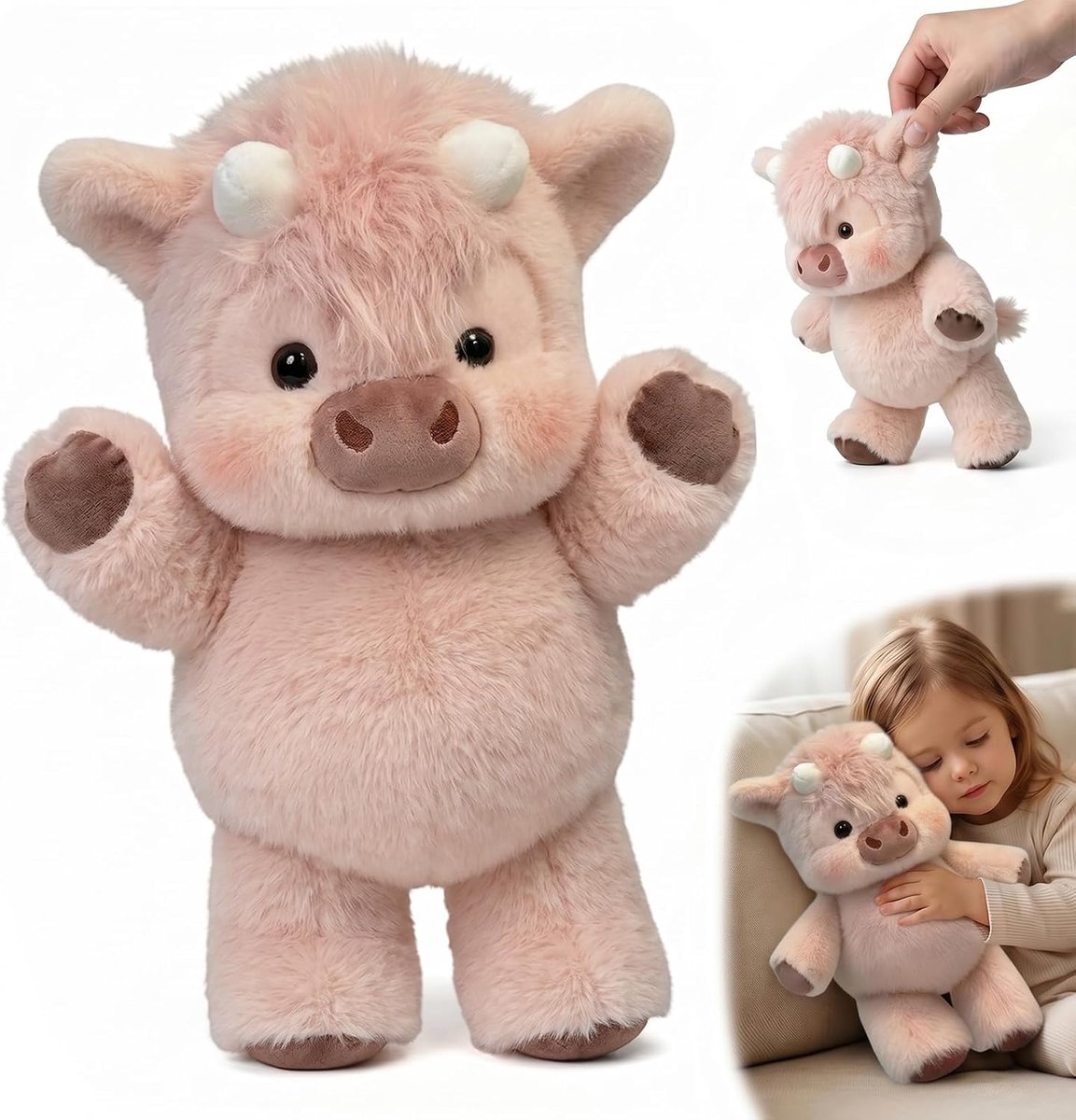 knuffeldier, knuffeldier, pluche dier, Highland Cow, knuffeldier, pluche speelgoed, cadeau voor jongens en meisjes (roze, 45 cm)