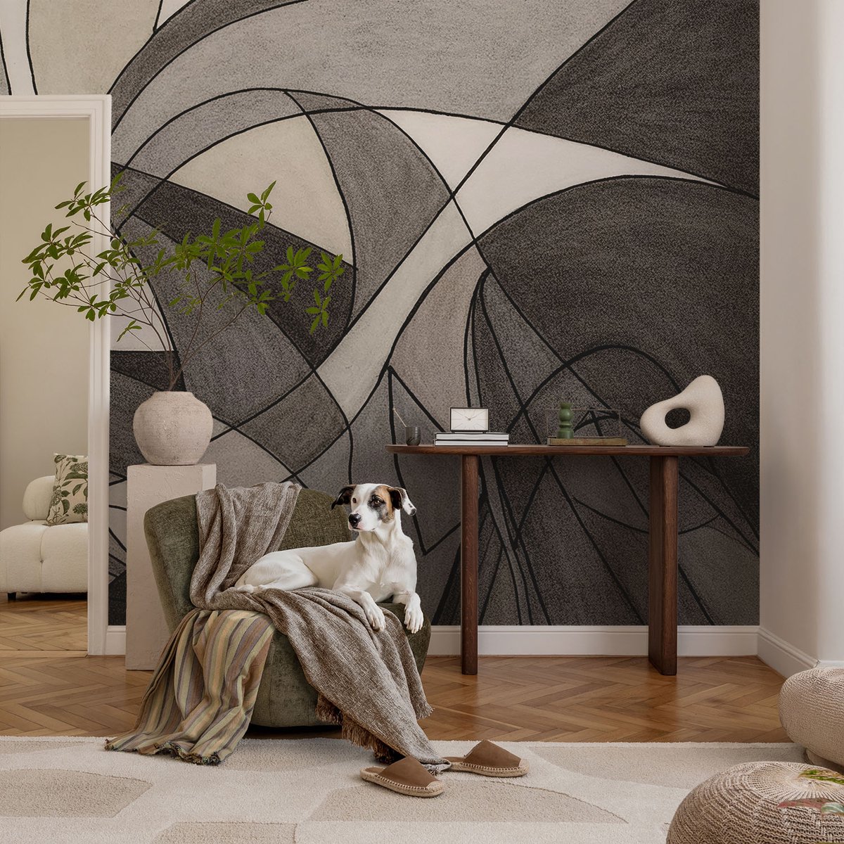 Coloray Vliesbehang - Grijs Snellijm Behang - 104x70 cm - Geometrische Abstractie Fotobehang Vlies - Woonkamer behang Abstractie - Muurschildering - Hal behang