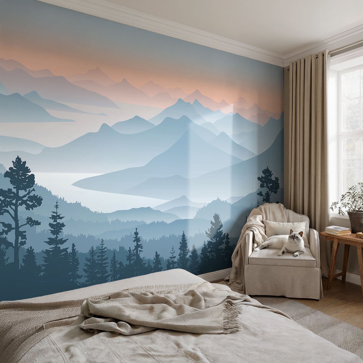 Coloray Vliesbehang - Zwart Snellijm Behang - 104x70 cm - Bergpanorama Fotobehang Vlies - Hal behang Landschappen - Muurschildering - Woonkamer behang