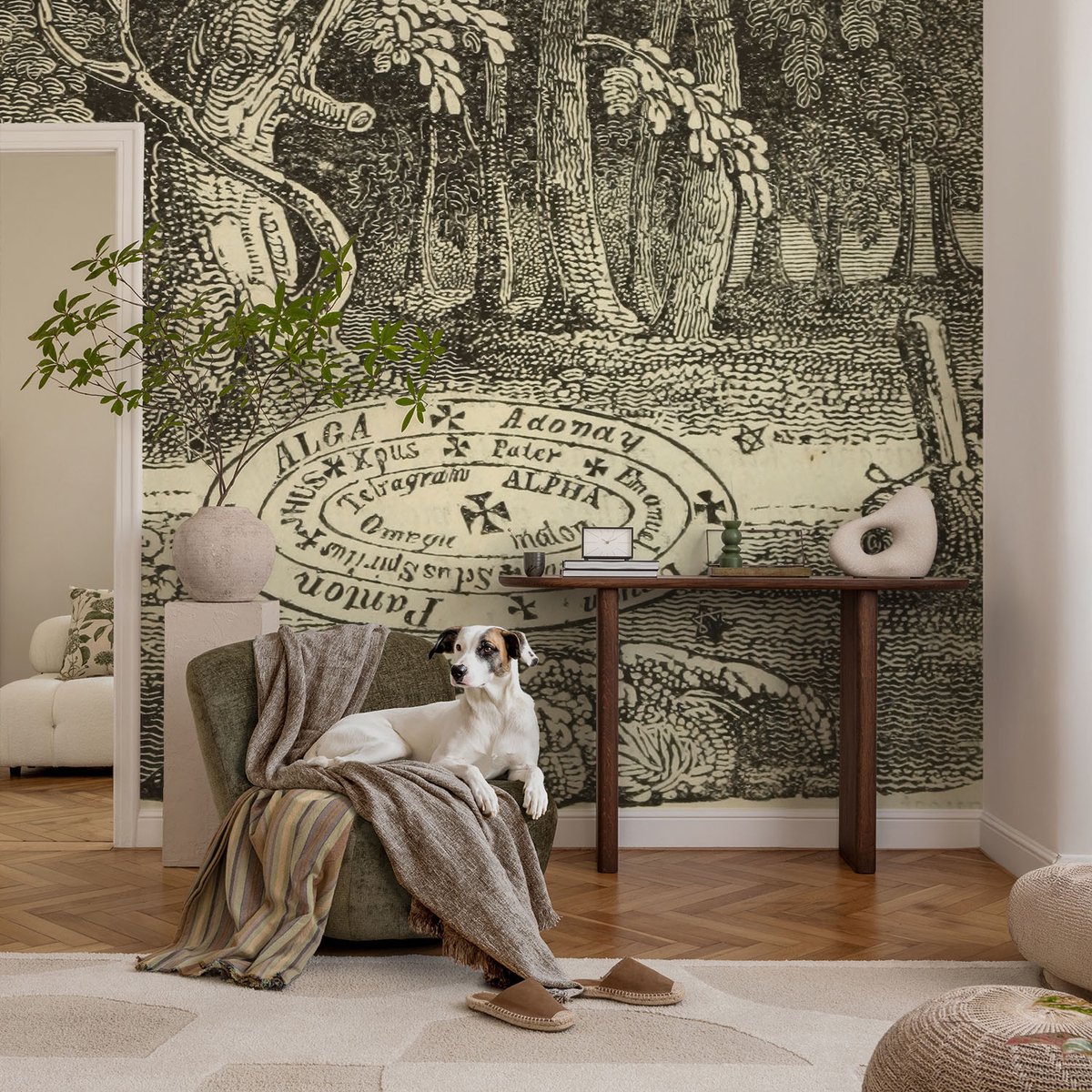 Coloray Vliesbehang - Zwart-Wit Snellijm Behang - 104x70 cm - Magische Cirkel Muurschildering - Slaapkamer behang Bloemen En Planten - Fotobehang Vlies - Slaapkamer behang