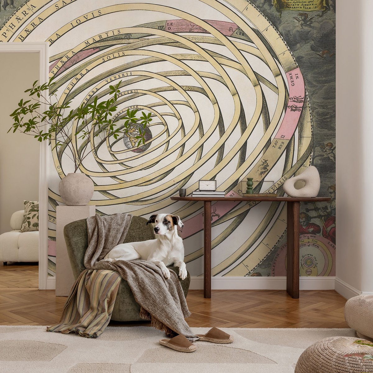 Coloray Vliesbehang - Beige Snellijm Behang - 104x70 cm - Kosmische Spiraal Muurschildering - Slaapkamer behang Kosmos - Fotobehang Vlies - Gang behang