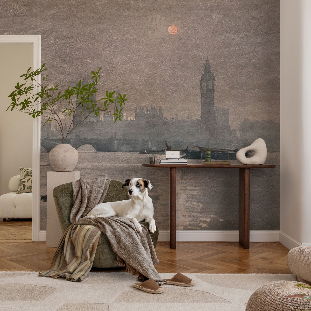 Coloray Vliesbehang - Grijs Snellijm Behang - 104x70 cm - Nachtpanorama Muurschildering - Gang behang Landschappen - Fotobehang Vlies - Slaapkamer behang