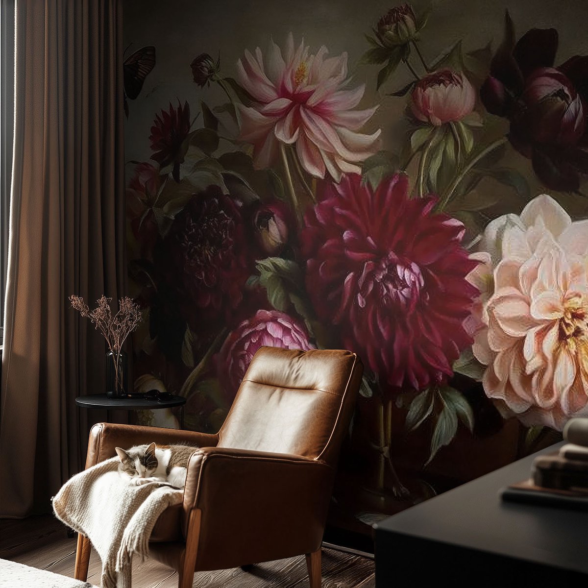 Coloray Vliesbehang - Bruin Snellijm Behang - 104x70 cm - Bloemenpracht Muurschildering - Gang behang Bloemen En Planten - Fotobehang Vlies - Slaapkamer behang