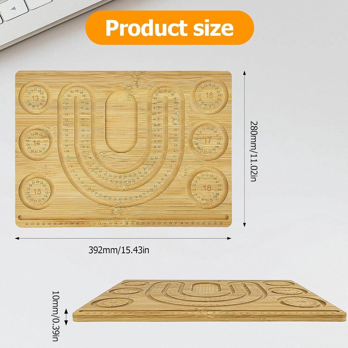 Designplaat met nauwkeurige schalen, ecologische houten plaat, sieradendesignplaat, glad oppervlak, splintervrij, voor het maken van doe-het-zelf sieraden van halskettingen en armbanden, 39,2 x 28 cm