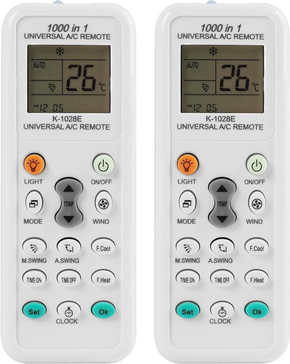 afstandsbediening K-1028E voor airconditioner, compatibel met LG, Samsung, Daikin, Mitsubishi en meer dan 1000 merken, lcd-display met achtergrondverlichting, lichtfunctie, timer, snelle