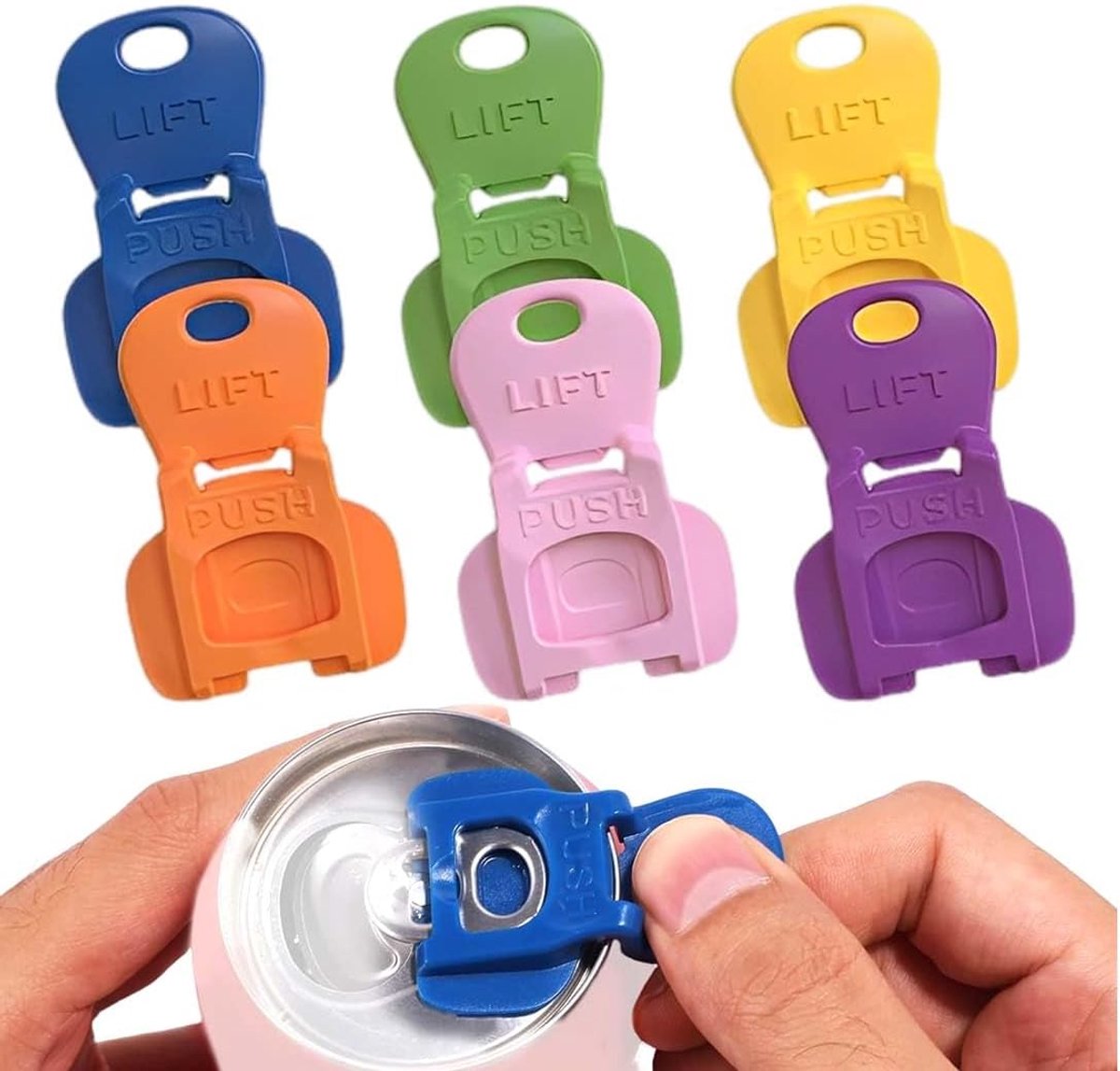 6 gekleurde blikopeners en drankbescherming, voor blikjes, handmatige flesopener voor frisdrank, bier, dranken, stofdicht (kleurrijk)