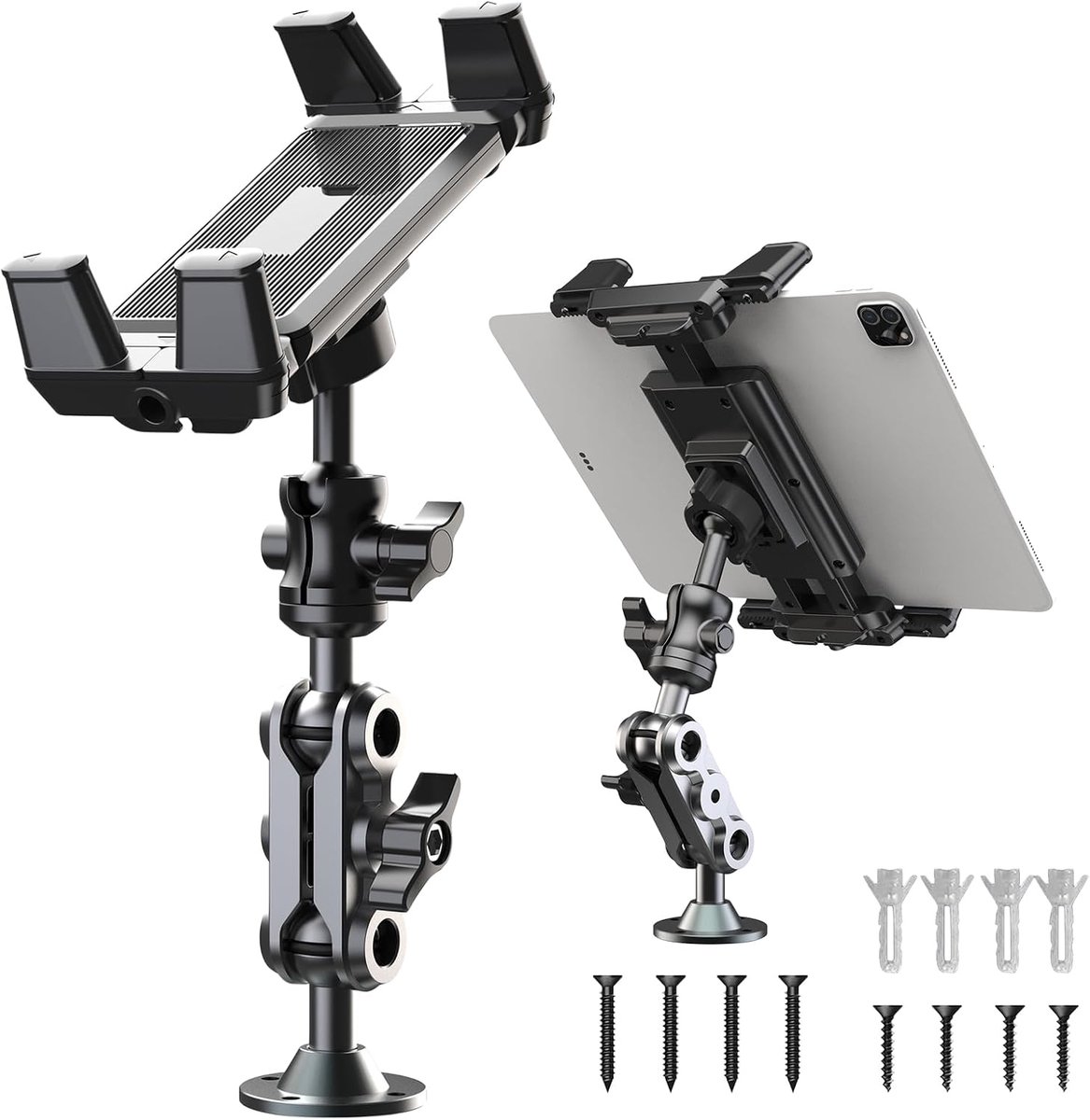 Auto aluminium, tablethouder auto verstelbare krachtige boorbasis, tablethouder vrachtwagen met 2-traps zwenkarm, auto compatibel met 4,7-9,7 inch mobiele telefoons en tablets