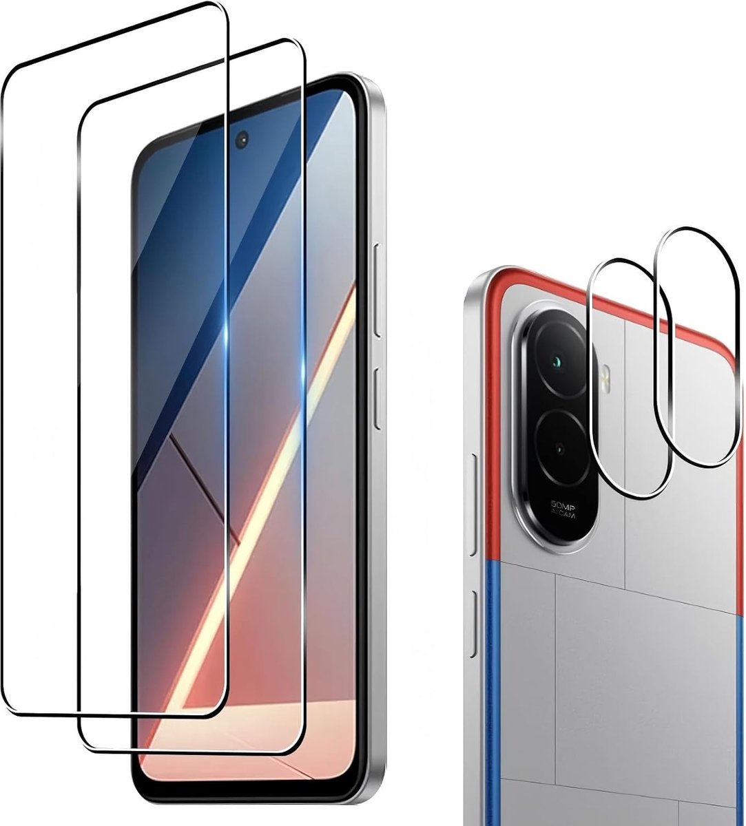 Screen Protector voor Xiaomi POCO M7 4G, 2 stuks pantserbescherming glasfolie met 2 stuks camerabescherming, Beschermglas Anti-kras, Gerhard Glas 9H