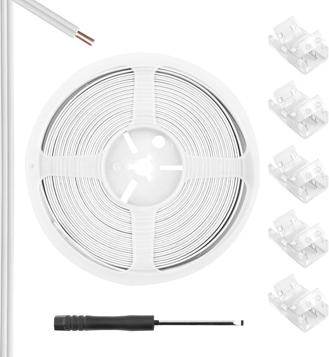 2-polige ledstripverbinding, 5 stuks, 8 mm en 10 m verlengkabel, voor eenkleurige ledstrips