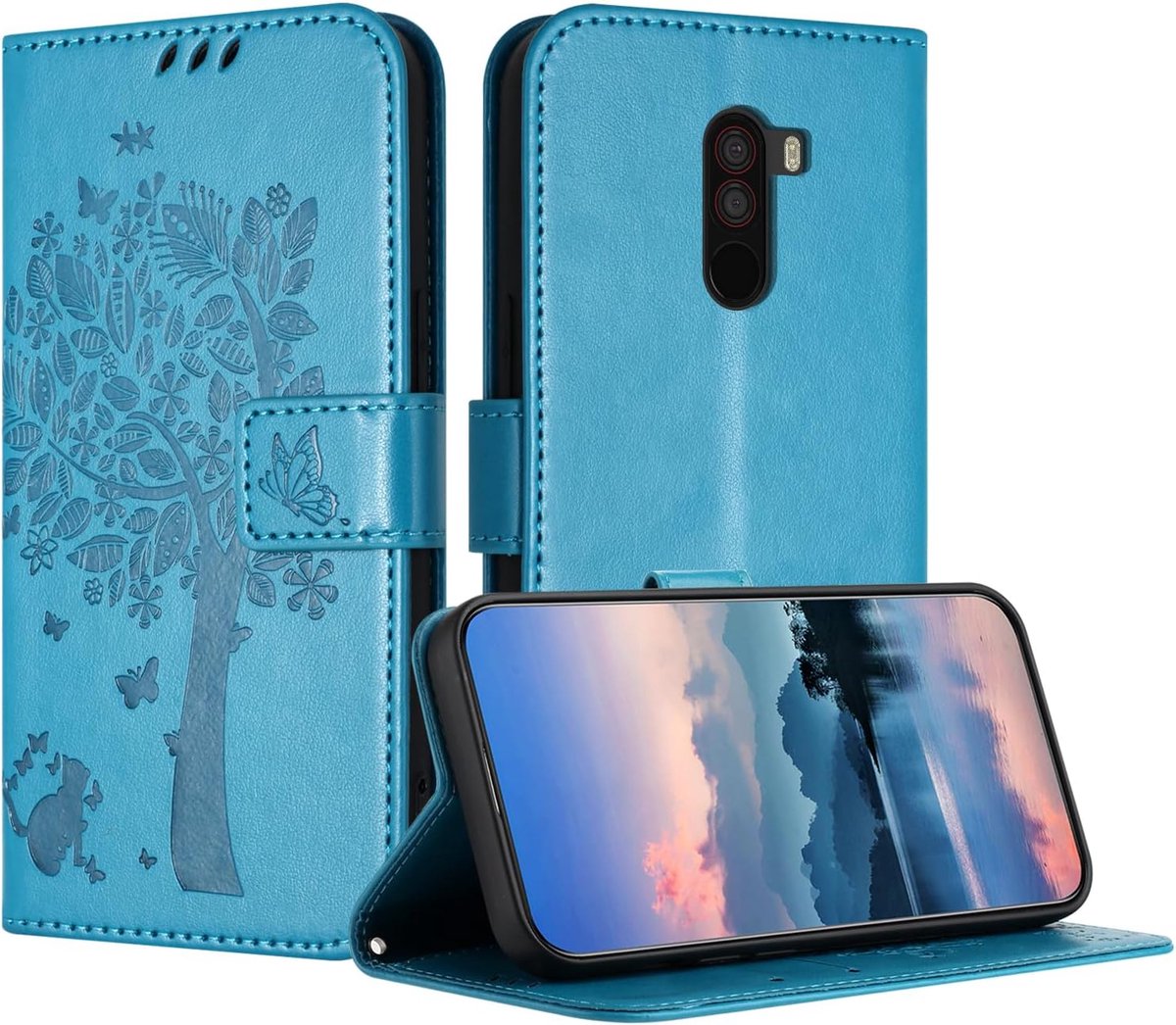 Hoesje voor Xiaomi Pocophone F1, portemonnee lederen hoesje met kaartsleuven en standaard magnetische sluiting hoesje voor Xiaomi Pocophone F1 - Blauw