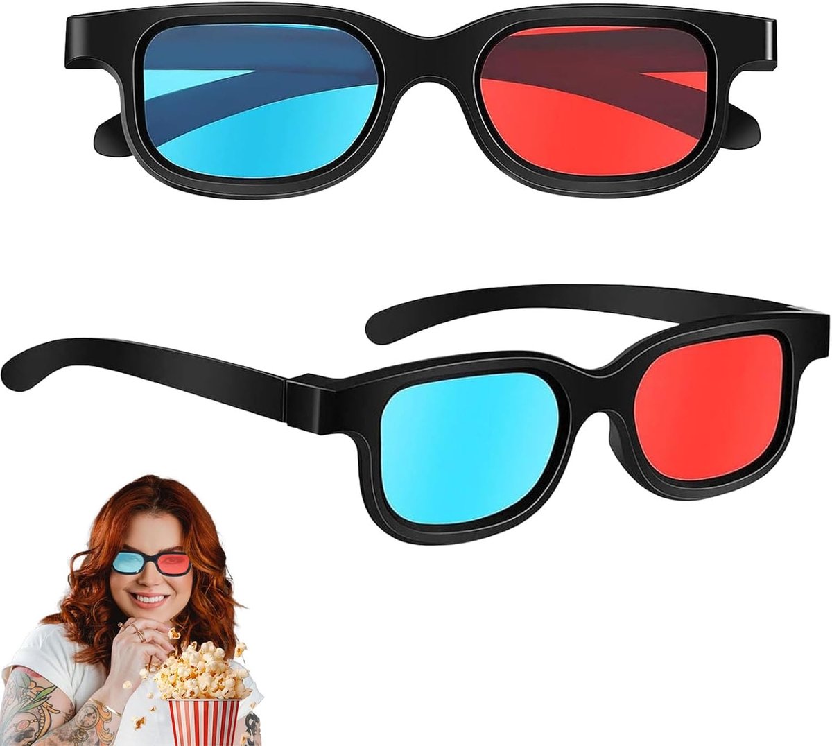 2 stuks 3D-bril, 3D-bril, rood-blauw, 3D-bril, 3D-anaglyph-bril, rood-blauwe bril, voor films, pc-games, lichtshows, thuisbioscopen, vakantiefeesten, 3D pc-games, films enz