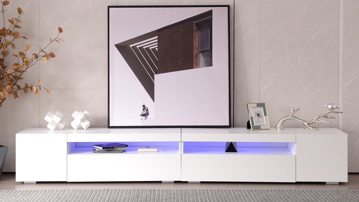 tv meubel - voor woonkamer en eetkamer - 240x38,5x35,5 cm - wit glanspaneel - symmetrisch design - variabele LED-verlichting - extra lang model - 80 kg draagkracht