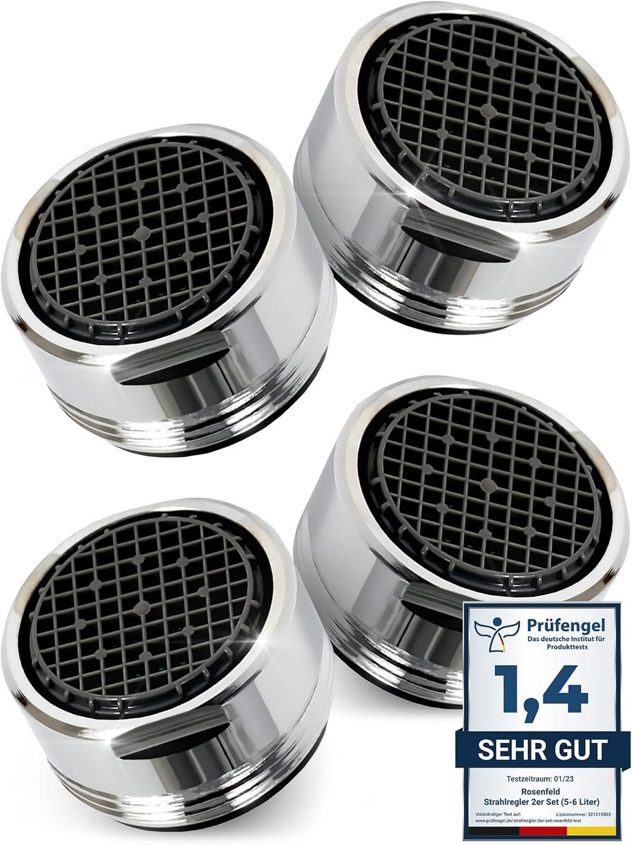 4 stuks zeer waterbesparende beluchter M24 waterstroom 5 l/min hightech anti-kalkventielzeef met kogelfilter - beluchter van verchroomd messing - bevestigingsventilator voor kranen