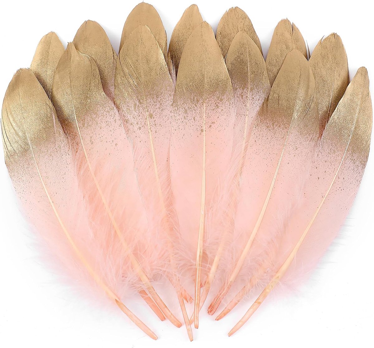 Veren om te knutselen - 60 stuks natuurlijke veren voor bruiloftsfeestdecoraties, doe-het-zelf ambachten en kledingaccessoires (goud en roze)