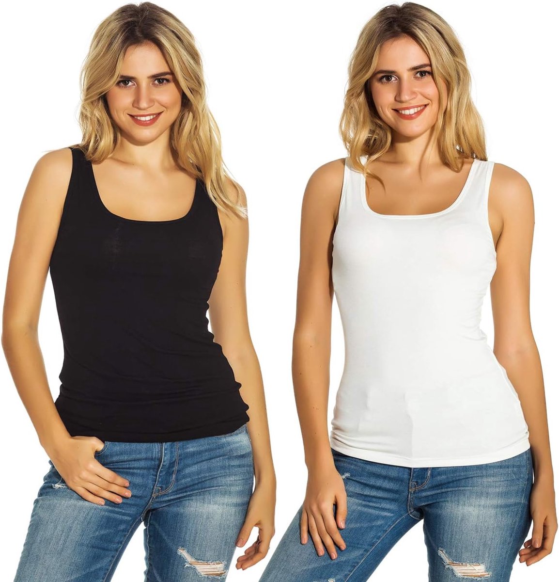 Fijngeribbeld zacht stretchvest-tanktopje voor dames, set van 2