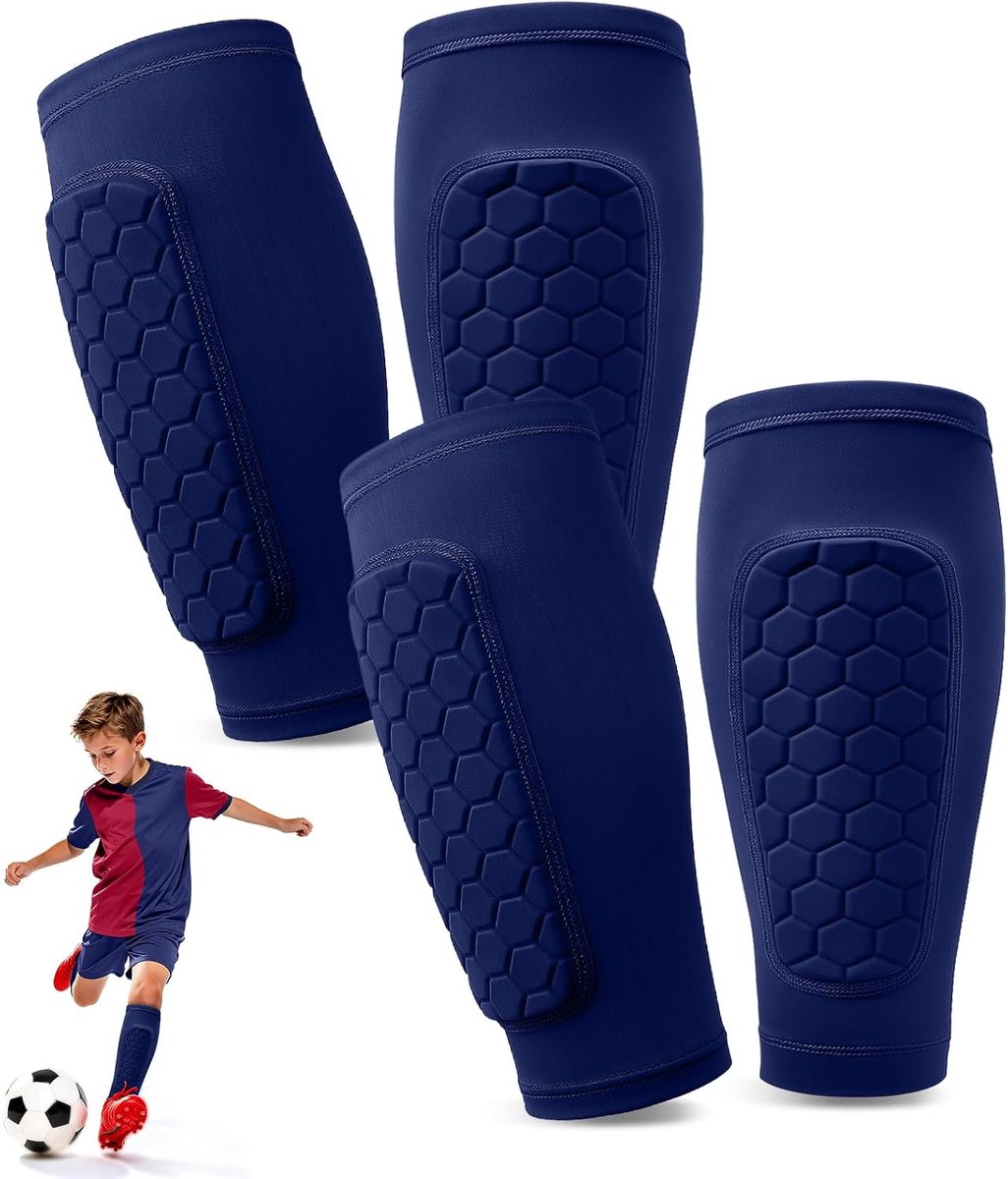 Scheenbeschermers voor Kinderen, Kuitbescherming Ademend en Antislip, Voetbal Scheenbeschermers met Honingraatstructuur voor Jongeren en Voetballiefhebber