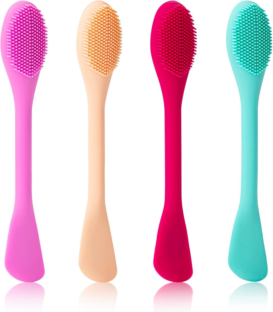 Gezichtsmasker, kwast, dubbelzijdige gezichtsmaskers, applicatorborstels, zachte applicatorborstel voor modder, klei, gemengd met actieve kooltjes, 4 stuks (4 kleuren)