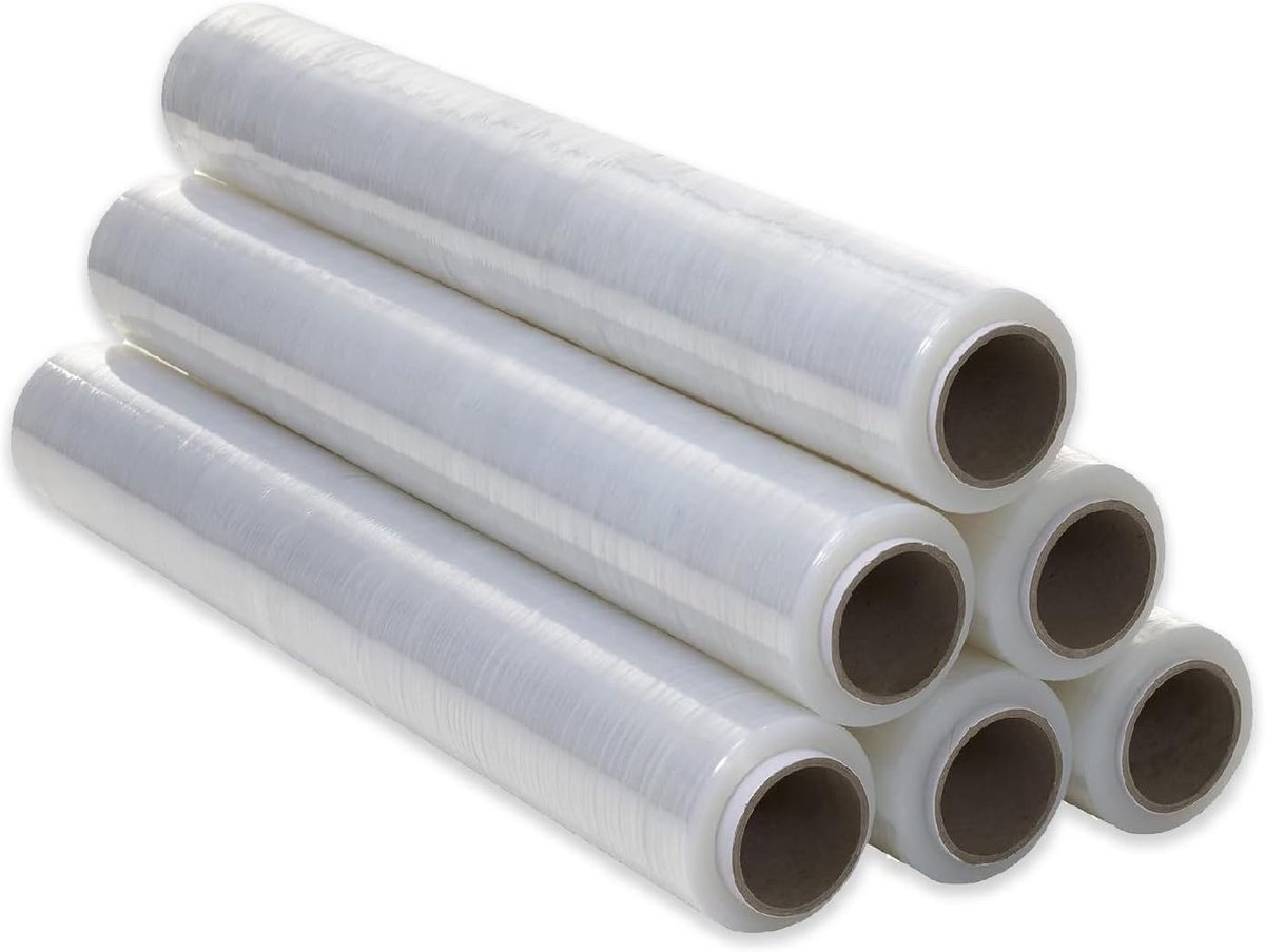 Verpakkingsfolie, 50 cm breed en uittrekbaar tot 300 meter lengte, handmatige stretchfolie, industriële verpakking, verpakkingsfolie, Ofiturie (6 stuks)