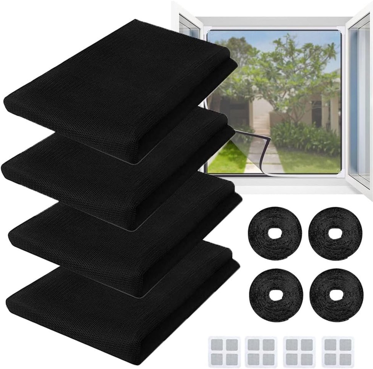Raam, vliegengaas, raam, 1,3 x 1,5 m, muggennet, raam, insectenbescherming, raam, vliegennet, raam met 4 rollen zelfklevende tape en 4 reparatiepads