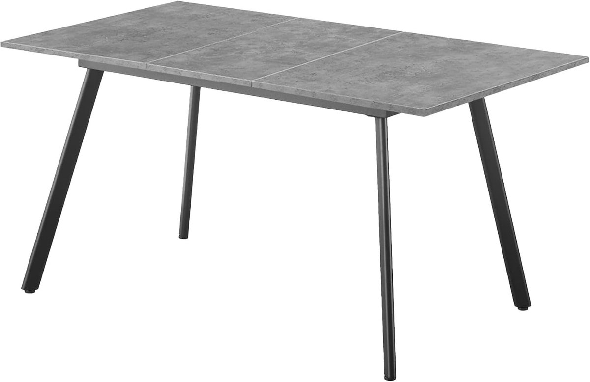 Home eettafel MARA, uitschuifbaar 120-160x80 cm 4-6 persoons keukentafel houten tafel met metalen frame voor eetkamer, keuken, Scandinavisch modern design, Beton look, 11201-FS-BETO