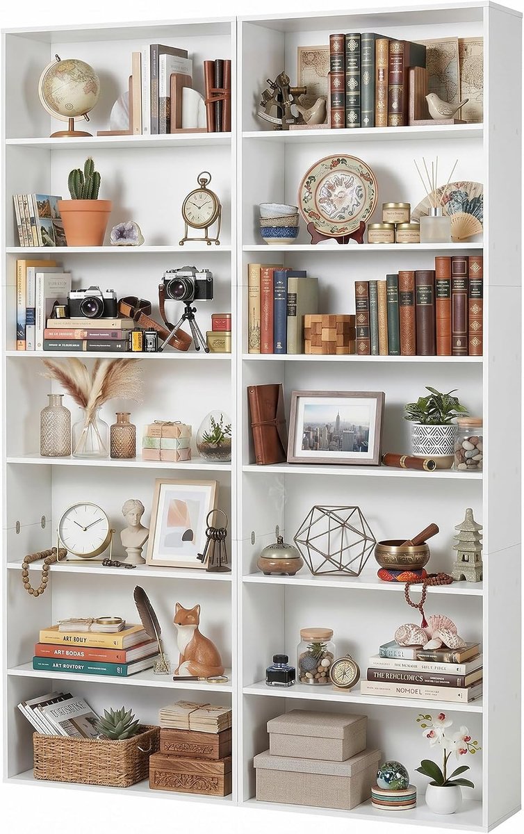 Hoekrek, 2 stuks, wit hoekboekenkast, verticaal wandrek, keukenrek met 7 etages