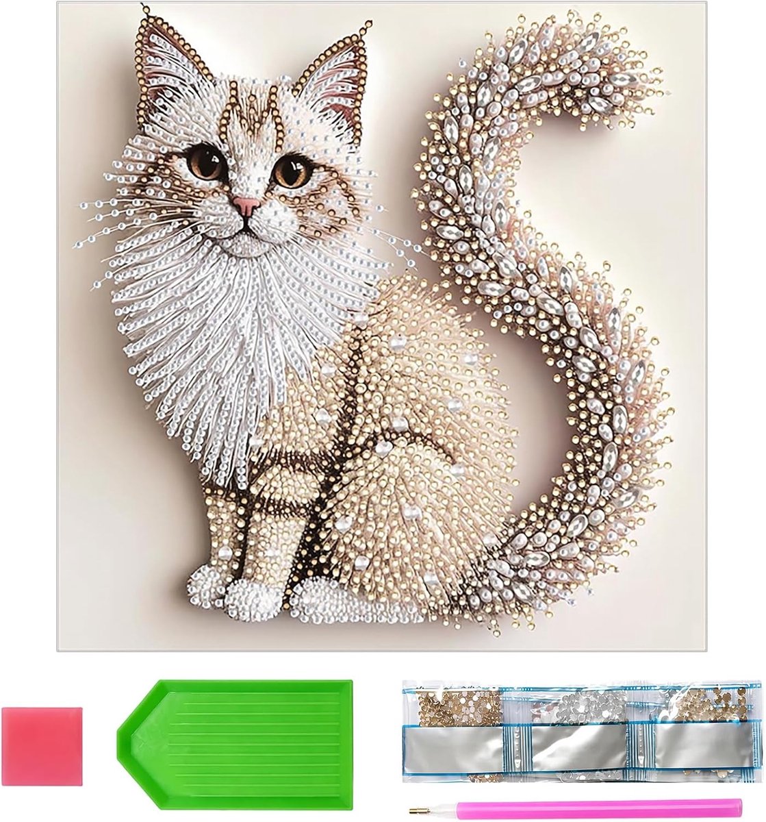 5D Diamond Painting kattenset, diamantschilderij afbeeldingen dieren kattenmotief, speciale vorm diamond painting voor kinderen en volwassenen, doe-het-zelf creatieve diamantschilderset