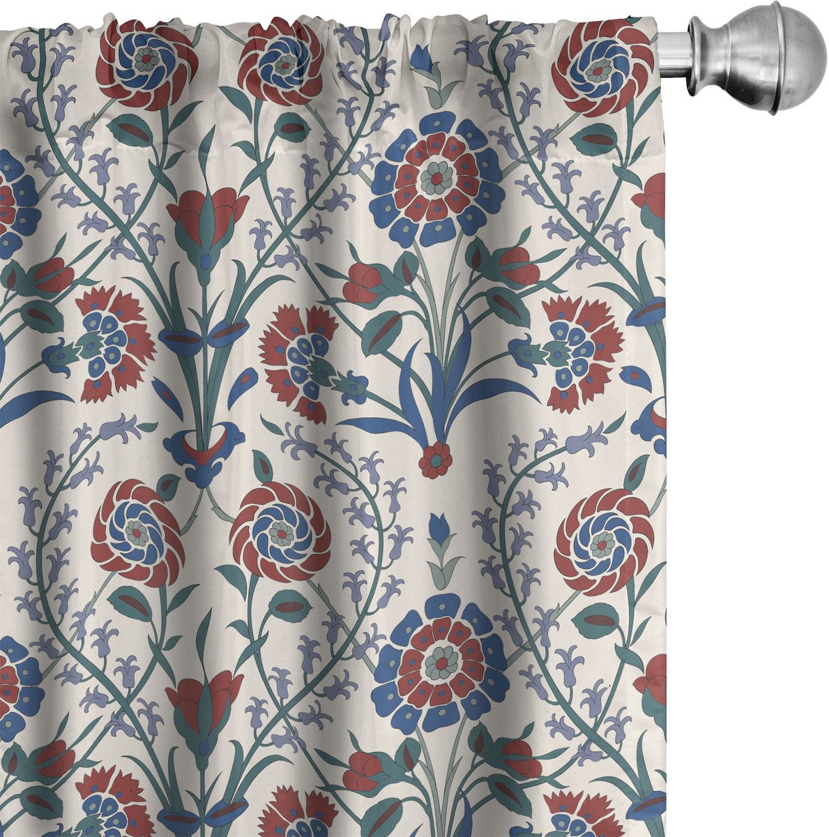 ABAKUHAUS Etnisch Raamgordijnen, Altes Blumenblatt-Ornament, Lichtgewicht decoratieve 2-delige set met roedezak, 2 stuks 75 cm B x 245 cm L, Bordeaux Blauwgroen