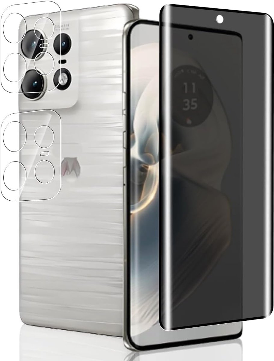 9H anti-spionage gehard glas voor Motorola Moto Edge 50 Pro schermbeschermer [1 stuk] + camerabescherming [2 stuks] zonder luchtbellen, anti-spy gehard glas displaybeschermfolie voor