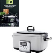GreenPan Elite Slowcooker 6L - PFAS-vrije antikleeflaag - Leddisplay met kookprogramma's - Koudgreep - Vermogen: 1350 Watt - RVS Deksel - Met Receptenboek - Stainless Steel