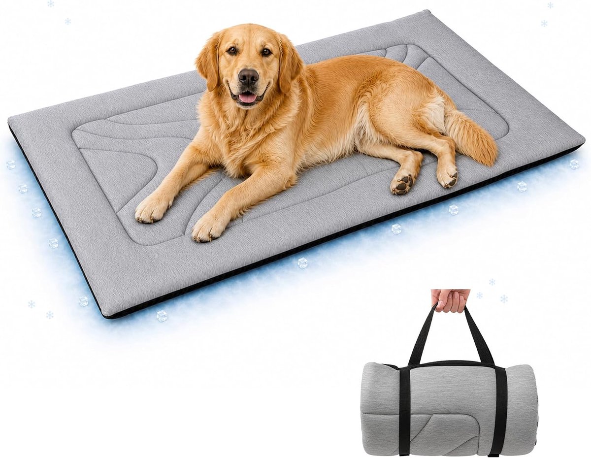 Koelmat voor honden, wasbare hondenmat met Q-Max 0,4 koelstof, antislip, 4,5 cm dik, opvouwbaar, voor thuis, hondenbox en auto